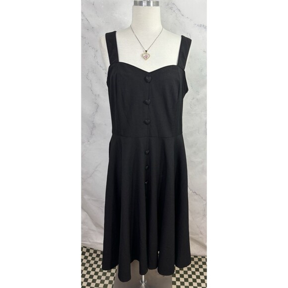 Vtg 50s Voodoo Vixen Black Swing Flare Dress XL Pin up Retro Heart Button goth - Picture 9 of 16